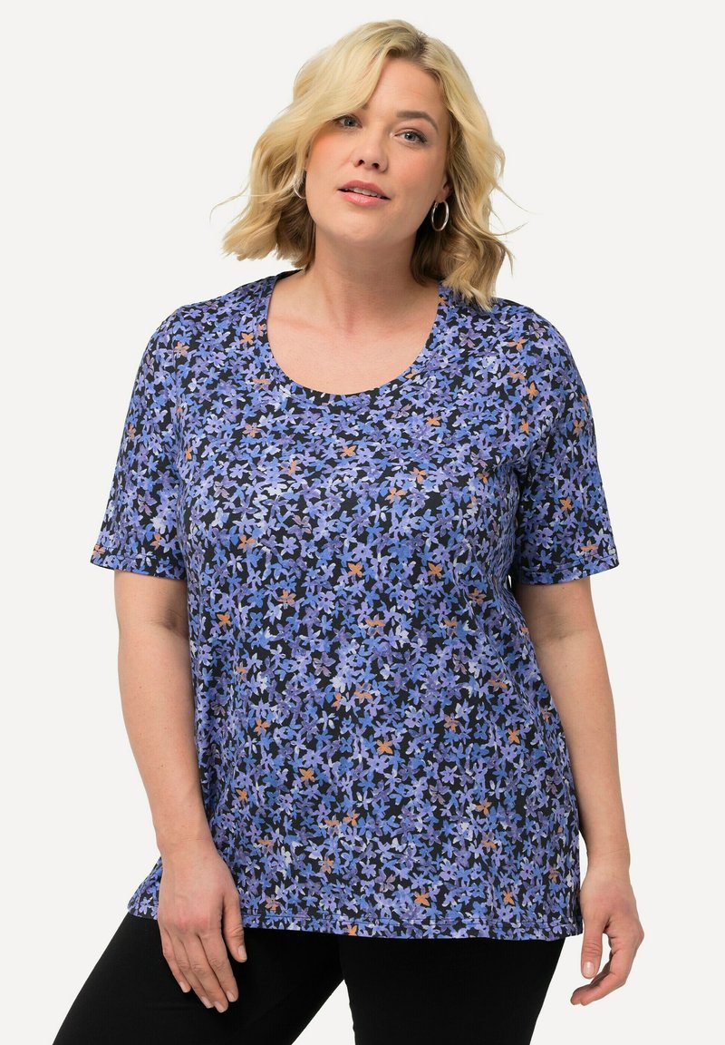 Ulla Popken FABULOUS SHORT SLEEVE - Triko s potiskem - dark sky blue