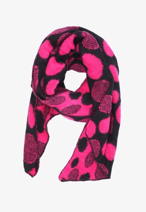 Sciarpa rosa e nera con grandi pois e un motivo testurizzato, realizzata in un materiale morbido, con bordi rifiniti.