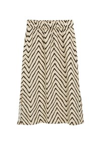 Beige Rock mit elastischem Bund und dunkelbraunen Zickzackstreifen; leichtes Material mit leicht strukturiertem Griff; seitliche Schlitze für zusätzlichen Bewegungsspielraum.