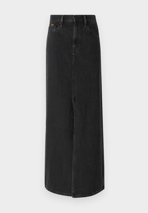 Svart denim maxiskjørt med rett snitt, fem lommer og frontsplitt. Har knappefeste og subtile sømdetaljer.