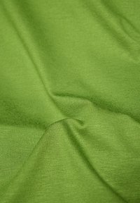 Helles grünes Gewebe mit einer weichen, glatten Textur; gleichmäßig gewebt, mit leichtem Glanz. Die Oberfläche zeigt subtile Falten und fällt sanft.