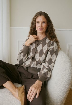 Bon'A Parte, BPALICE CARDIGAN - Gilet - morel feather gray argyle