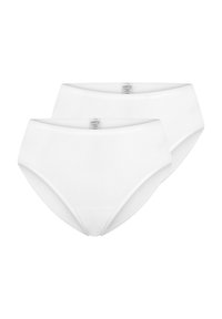White high-waisted briefs made of soft fabric, featuring a smooth texture and no visible patterns or accents. Two-pack design.