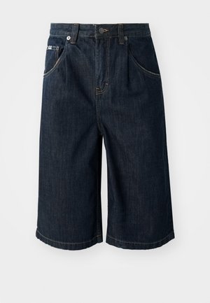 Mørke denim bermudashorts med rett snitt, med knappelukking, to frontlommer og kontrastsøm.