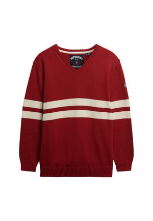 Superdry OVERSIZED STRIPED V-NECK  - Strickpullover - bordeaux red