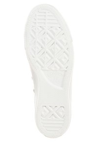 Weiße Gummisohle eines Sneakers mit strukturiertem Grip-Muster und diamantförmigen Formen; verfügt über das Branding "Converse All Star" und ein Standardprofil.
