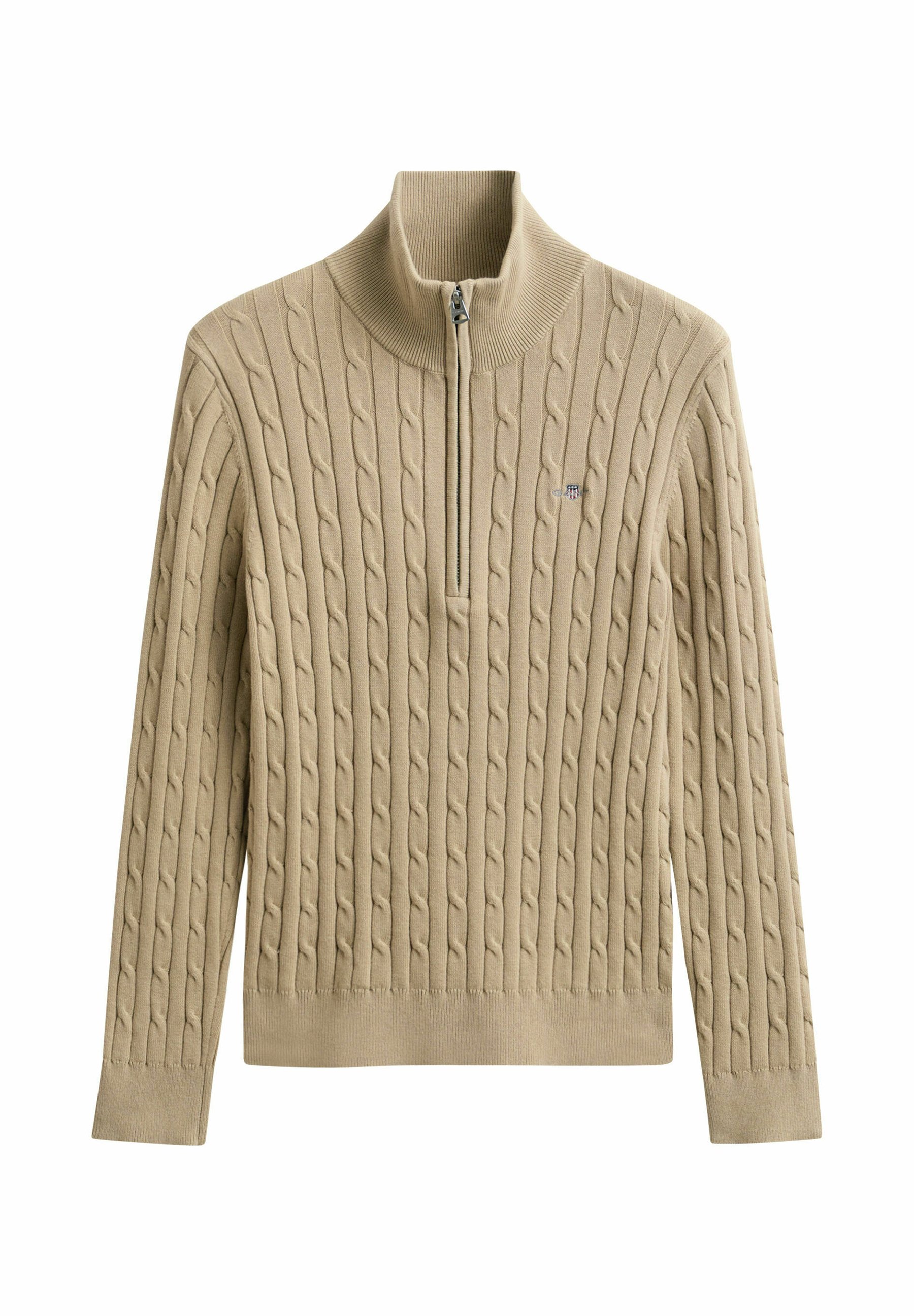 GANT STRETCH CABLE HALF-ZIP - Svetr - oat beige