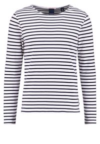 Langemouwen gestreept shirt in wit en marineblauw, met een ronde halslijn en een relaxed fit, gemaakt van zacht katoen.