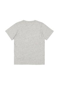 Camiseta de manga corta en gris claro, fabricada con una suave mezcla de algodón. Diseño sencillo con cuello redondo y sin adornos visibles.