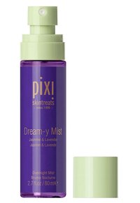 Flacone spray viola con un tappo verde chiaro, etichettato "Dream-y Mist", con testo dorato. Dimensione 80 mL. Contiene gelsomino e lavanda.