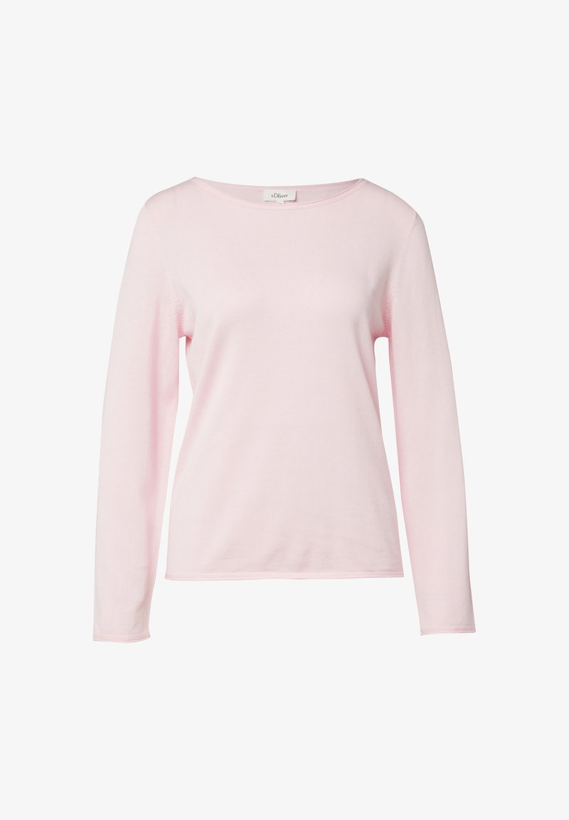 Jasnoróżowa bluzka z długim rękawem wykonana z miękkiej tkaniny, posiada szeroki dekolt i luźny, prosty krój. Bez wzorów i zdobień.