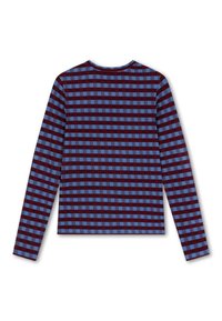 Langsleeve top met een ruitpatroon in tinten blauw en bordeaux, gemaakt van zachte stof met een ronde hals en een standaard fit.