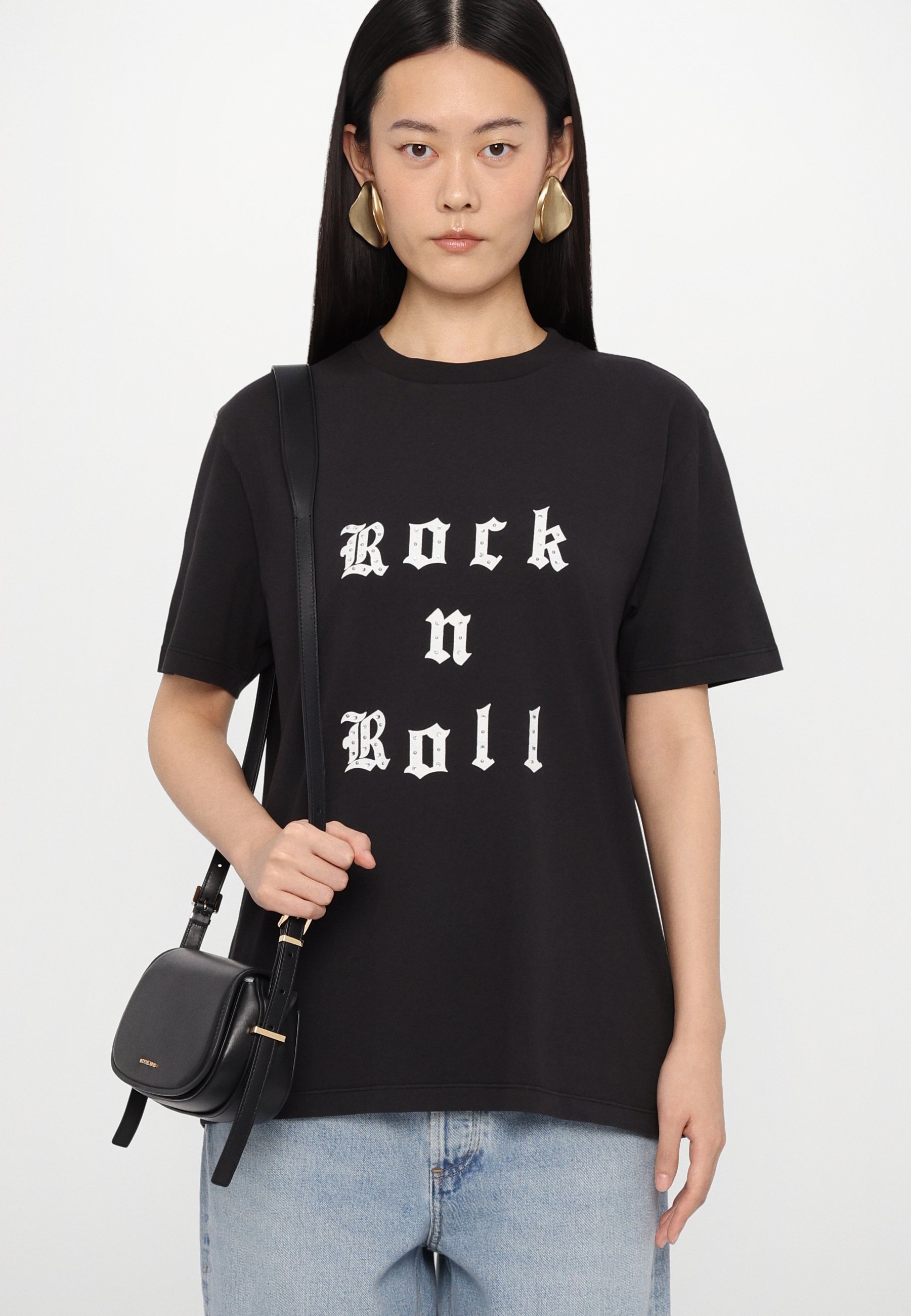 売れ筋商品|||ザディグ エ ヴォルテール Tシャツ レディース トップス EDWIN ROCK AND ROLL STRASS - Print T-shirt - carbone Zadig & Voltaire EDWIN ROCK AND ROLL STRASS - Print T-shirt
