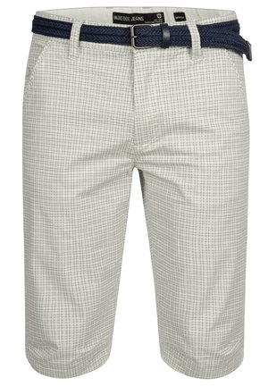 Svetlo šedé kockované šortky z tkaninového materiálu, s námornícka vrkočovým opaskom. Obsahujú bočné vrecká a majú priame strih.