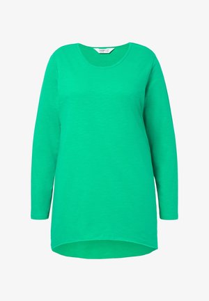 Groene longsleeve T-shirt met een ronde hals. Gemaakt van zachte stof, met een relaxte pasvorm en een iets langere achterkant.