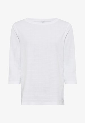 Witte, lange mouwen shirt gemaakt van gestructureerde stof met een ruitpatroon. Heeft een ronde halslijn en een comfortabele pasvorm.