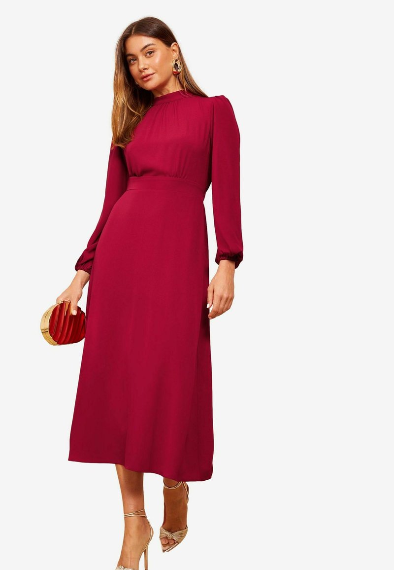 Friends Like These HIGH NECK LONG SLEEVE MIDI WITH DETAILING-REGULAR FIT - Päevakleit - red