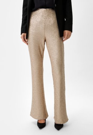 SLIM MIT PAILLETTEN - Pantalon classique - beige