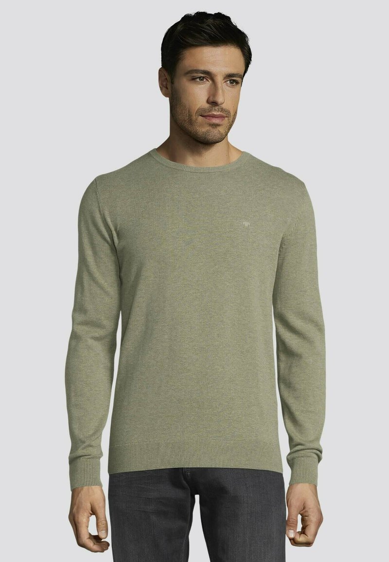 TOM TAILOR CREW NECK  - Strickpullover - pale grey olive melange