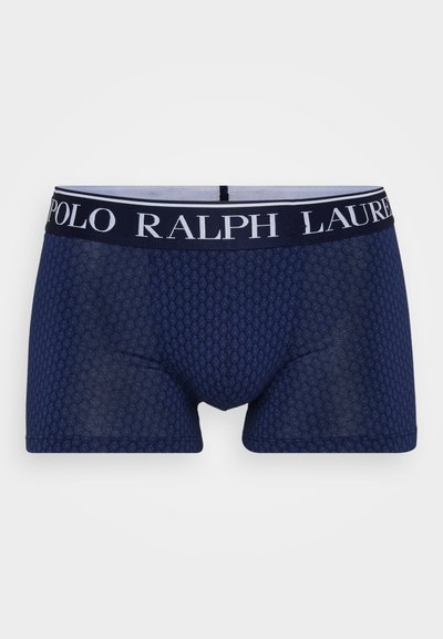 Boxeri de culoare albastru închis, cu un model texturat, talie elastică cu textul "Polo Ralph Lauren" și un design ajustat.