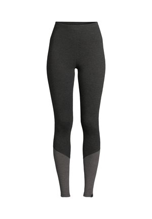 Leggings neri con un design aderente, che presentano un pannello grigio scuro testurizzato all'orlo. Vita alta e tessuto morbido per il massimo comfort.