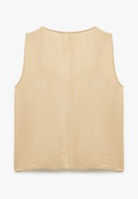 Beige ärmlös topp i lätt tyg med en subtil textur, med rund halsringning och en rak söm bak.