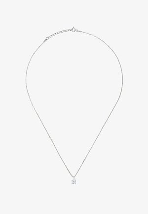 Ezüst nyaklánc, finom lánccal és négyzet alakú, tiszta drágakő medállal. Polip záras és állítható hosszúságú.