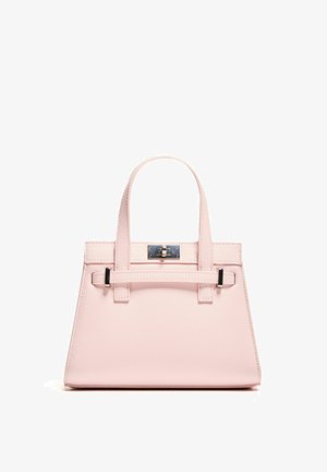 Borsa a mano strutturata di colore rosa, realizzata in pelle testurizzata, con due manici superiori, chiusura a scatto e dettagli metallici a contrasto.