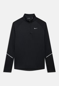 Μαύρο αθλητικό τοπ μακρυμάνικο με γιακά με φερμουάρ μέχρι τη μέση, με αντανακλαστική ρίγα στα μανίκια και μικρό λογότυπο Nike στο στήθος.