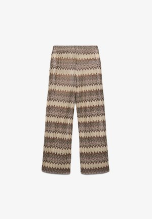 Terranova, PANTALONI WIDE LEG IN MAGLIA CHEVRON EFFETTO LUCCICANTE - Pantaloni - var cacao