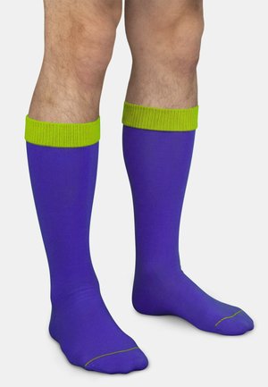 Normani, 3 PAAR KNIESTRÜMPFE MIT FARBIG ABGESETZTEM BUND BI-COLOR UNISEX - Knee high socks - royalblau säuregelb