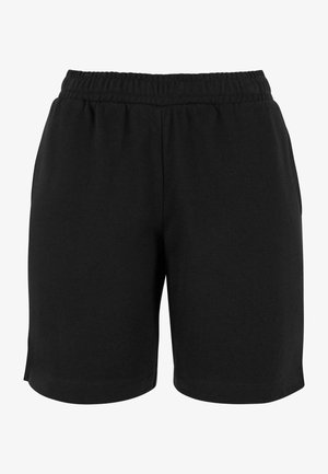 Zwarte katoenen shorts met een elastische tailleband, met een gladde textuur en een eenvoudige snit. Geen zakken of versieringen zichtbaar.