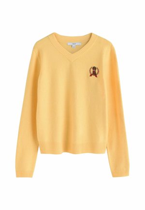 Next, TALL FIT - SUPERSOFT V-NECK LONG SLEEVE JUMPER - Striktrøje - yellow dog embroidered