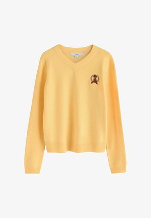 Next, TALL FIT - SUPERSOFT V-NECK LONG SLEEVE JUMPER - Striktrøje - yellow dog embroidered