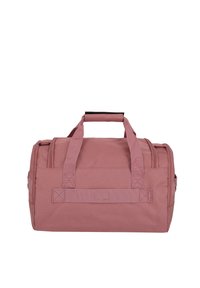 Borsa a tracolla rosa in tessuto con due manici superiori e tasche laterali con zip. Caratterizzata da un materiale texturizzato e forma rettangolare.