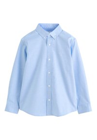 Chemise bleu clair à manches longues avec boutons, col boutonné et petit logo brodé sur la poitrine gauche.