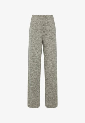 Light gray wide-leg pants with a soft, textured fabric and an elastic waistband, featuring a subtle heathered pattern throughout.