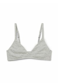 Grijze triangle bralette met verstelbare bandjes, gemaakt van zachte, textuurstof. Heeft een naadloos ontwerp en minimalistische constructie.
