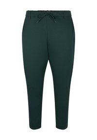 Dark green jogger pants with an elastic waistband, adjustable drawstring, and tapered leg design. Smooth fabric with no visible patterns.