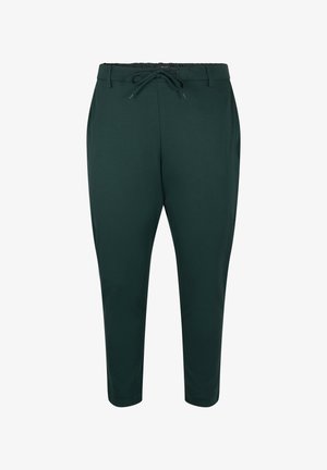 Dark green jogger pants with an elastic waistband, adjustable drawstring, and tapered leg design. Smooth fabric with no visible patterns.
