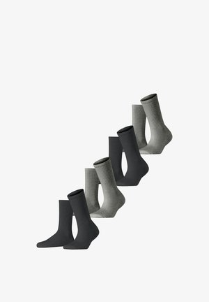 Le lot de chaussettes en coton comprend trois paires : deux en gris foncé avec une texture côtelée et une en gris clair, toutes dotées d'une finition lisse et d'une hauteur mi-mollet.