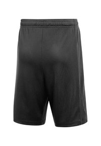 Shorts de sport noirs avec une taille élastique, fabriqués en tissu lisse. Présentent un design simple sans motifs ni accents visibles.