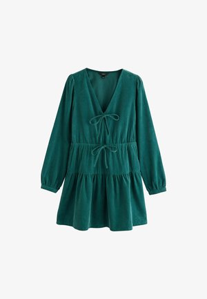 Next, LONG SLEEVE V-NECK TIE CORD MINI DRESS - Freizeitkleid - teal blue