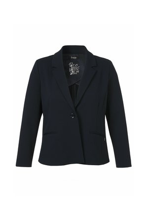 Schwarzer taillierter Blazer mit einem Knopf, zwei Fronttaschen und einem Revers mit Kerbkragen.