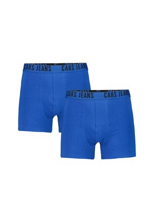 Blauwe katoen boxershorts met een zwarte elastische tailleband met het logo "CARS JEANS". Zachte textuur, klassiek ontwerp, middellange snit.