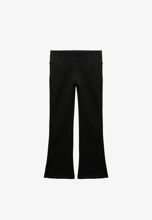 Schwarze ausgestellte Sweatpants aus weichem Stoff, mit einem breiten elastischen Bund und genähten Nähten für einen angenehmen Sitz.
