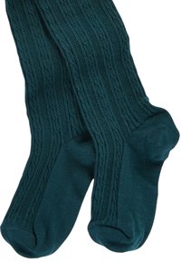 Türkisfarbene gerippte Socken mit einem strukturierten Strickmuster, ausgestattet mit einer verstärkten Zehen- und Fersenpartie für Langlebigkeit. Weiches, elastisches Material für Komfort.