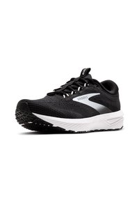 Černá sportovní bota s síťovinovým svrškem, bílou mezipodešví a texturovanou černou podešví. Obsahuje reflexní prvky a tradiční šněrování.