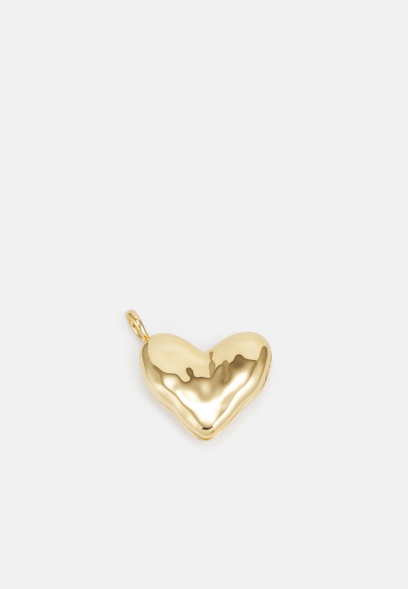 Gold heart-shaped pendant with a smooth, reflective surface and a small loop for attachment. No patterns or additional accents visible.