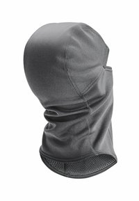 Gray balaclava made of stretchy fabric. Features smooth texture, fitted shape, and reinforced seams. Suitable for cold weather.